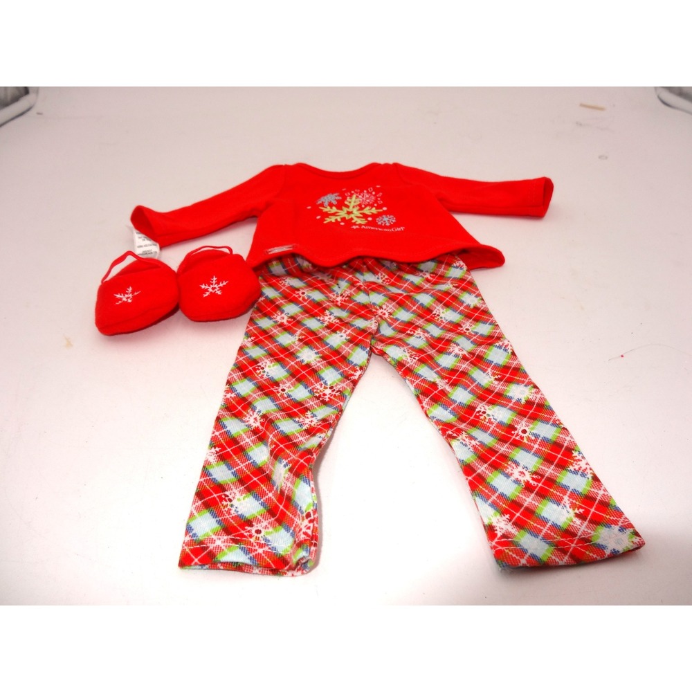 American Girl Holiday Dreams Pajamas Red Holiday Snowflake Fleece Slippers